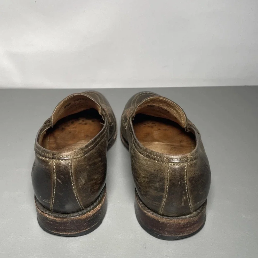Frye Distressed Oiled Leather Penny Loafers Stacked Heel Men's Size 8.5B